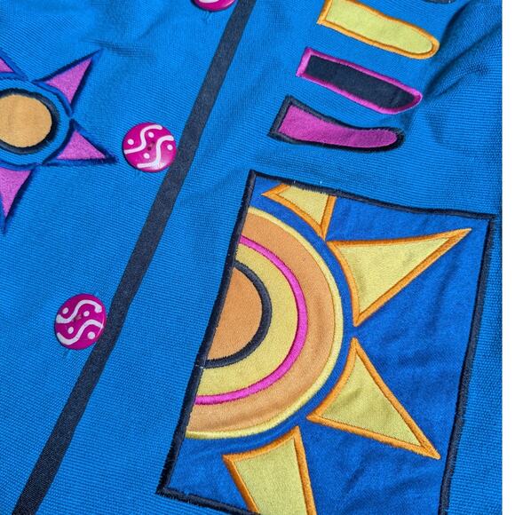 Vtg Y2K Indigo Moon Blue Orange Sun Applique Button Up Bold Jacket Sz S - Picture 3 of 4